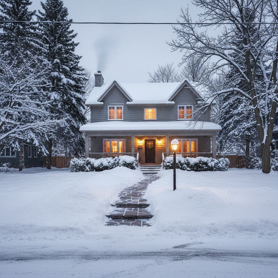 Snow-covered home in Clearview Township during winter