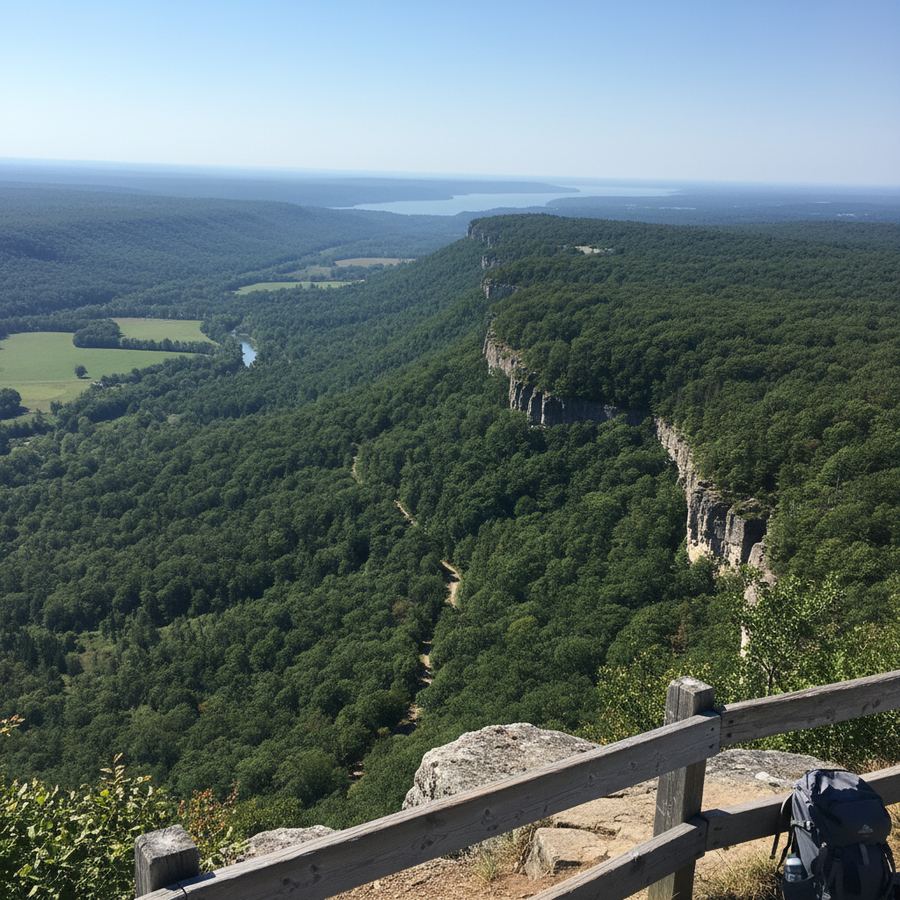 View of the Niagara Escarpment rising above farmland in western Clearview Township
