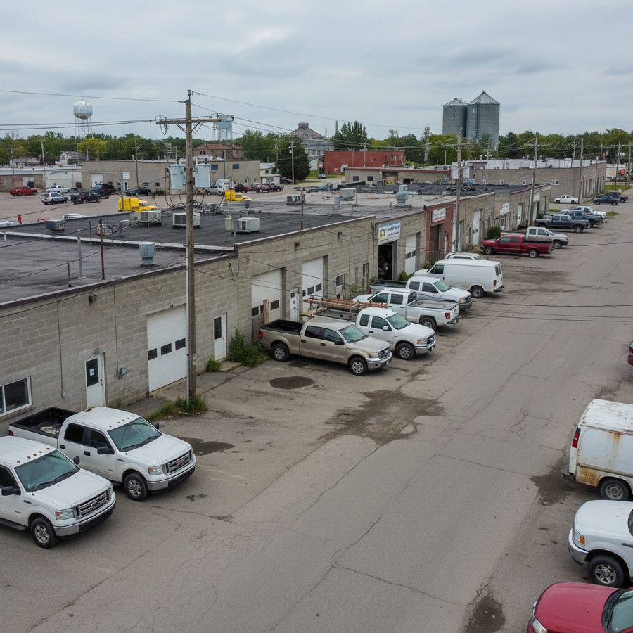Industrial Road area in Stayner where several auto shops are located