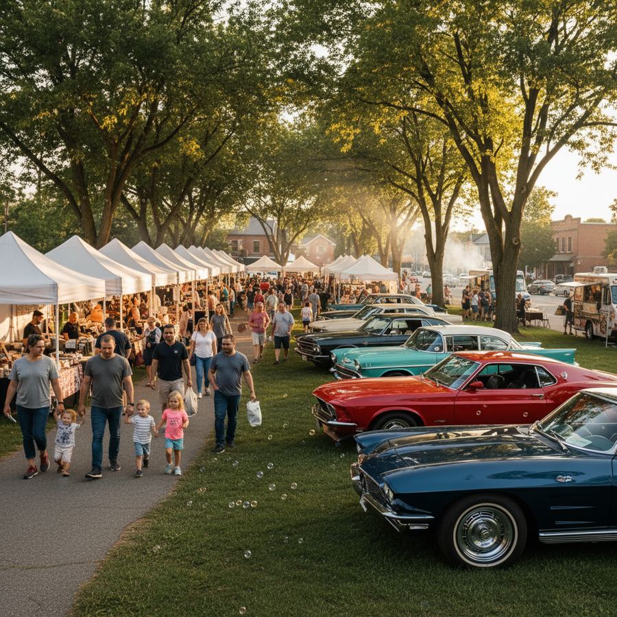Vendors and crowds at Stayner's Thursday evening market